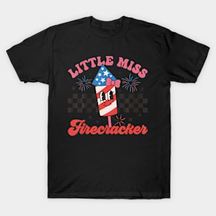 Groovy Little Miss Firecracker 4th Of July  Girl Toddler T-Shirt